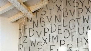  Wallpaper with inscriptions in the interior