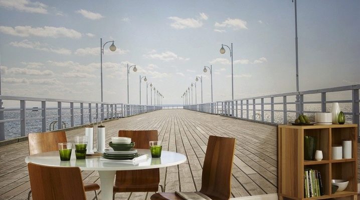  Photo wallpaper on the kitchen near the table